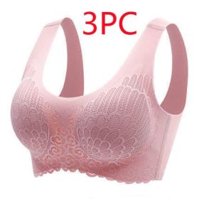 Natural Thai Latex Underwear 4.0 Angel Wings Seamless One Piece Women'S Lace Sports Bra Without Steel Ring (Option: Pink 3PC-3XL)